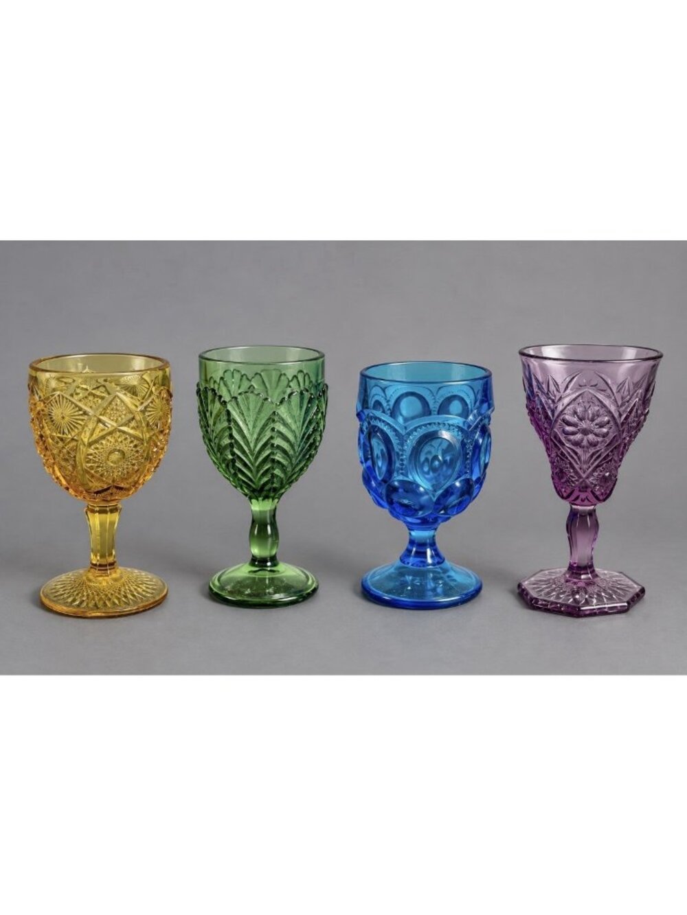 Vintage Lot of 4 Mixed Colored Glass Drinking Glasses Goblets Colorful